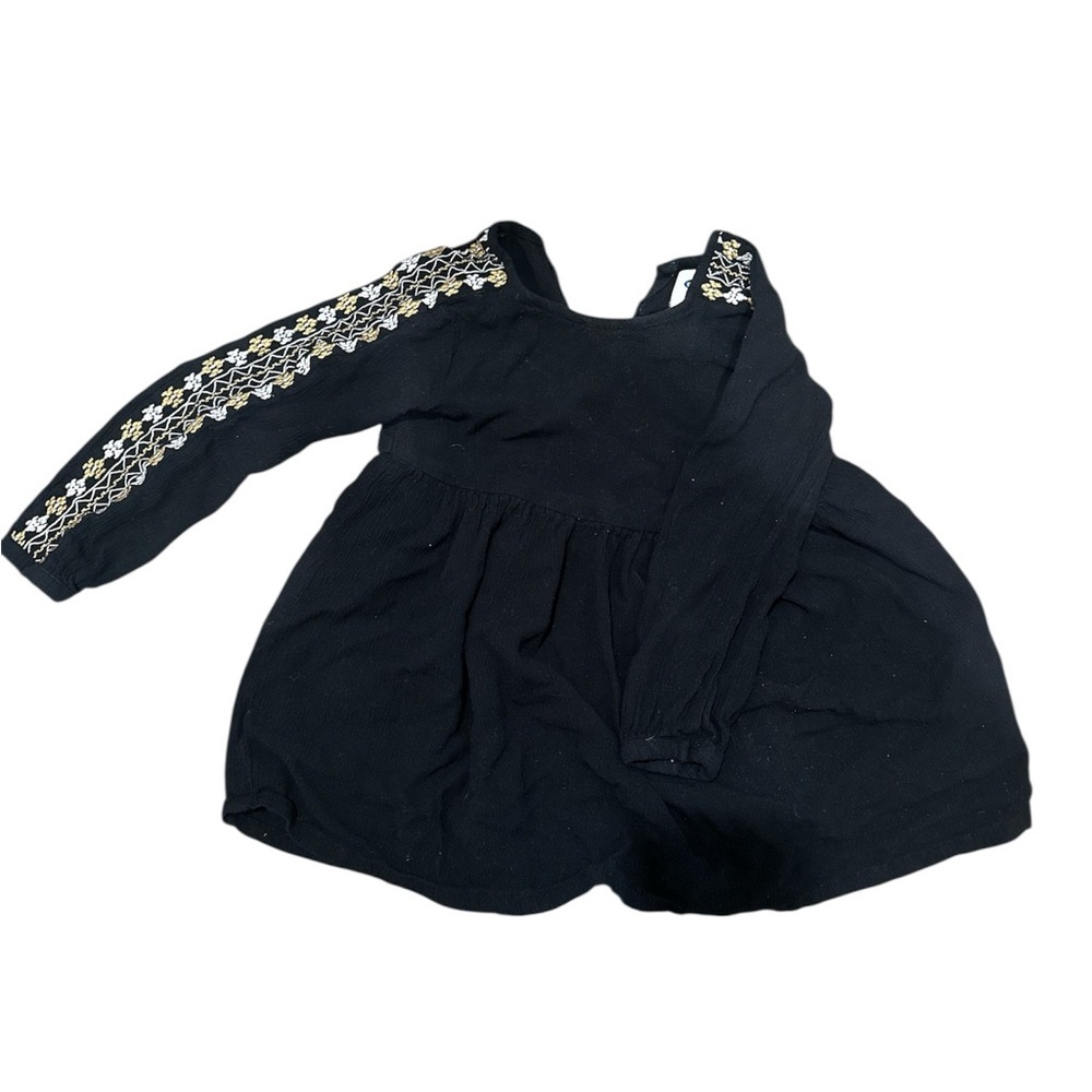 3T Black Dress with Floral Embroidery